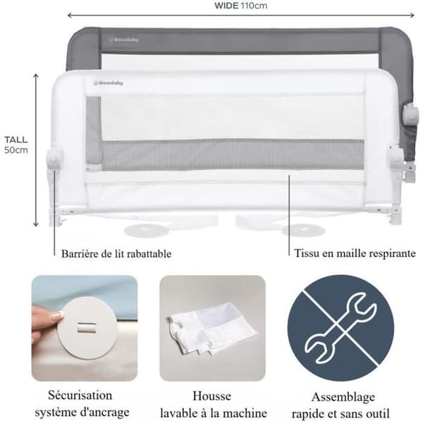 Dreambaby Maggie sängbarriär - Inbyggda sängar och platta sängar som mäter 110 cm breda och 50 cm höga