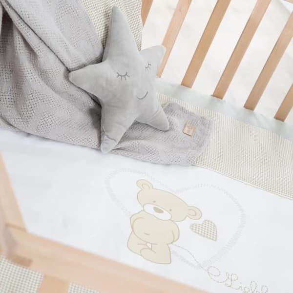 Hegaxonal Baby Lekhage - ROBA - LIEBHABEAR - Höjdjusterbar - Avtagbar bas - 6 Bromsade Hjul - Naturträ - Nallebjörnsmönster