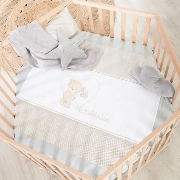 Hegaxonal Baby Lekhage - ROBA - LIEBHABEAR - Höjdjusterbar - Avtagbar bas - 6 Bromsade Hjul - Naturträ - Nallebjörnsmönster