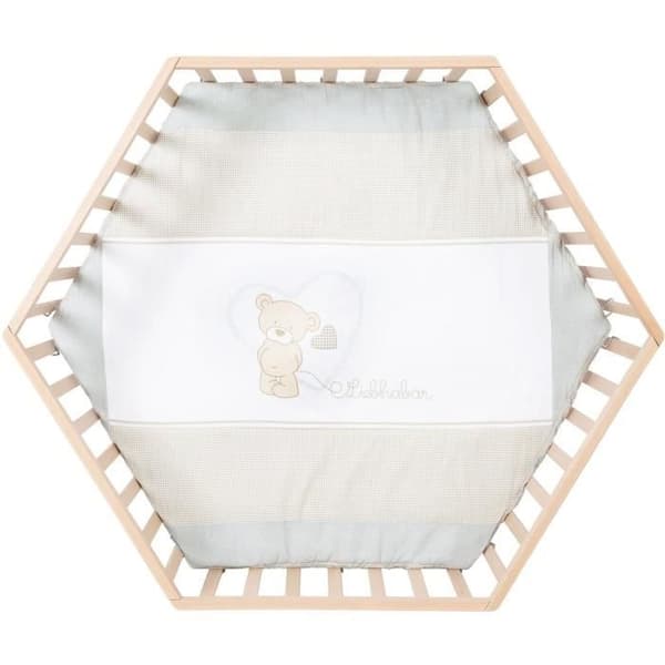 Hegaxonal Baby Lekhage - ROBA - LIEBHABEAR - Höjdjusterbar - Avtagbar bas - 6 Bromsade Hjul - Naturträ - Nallebjörnsmönster