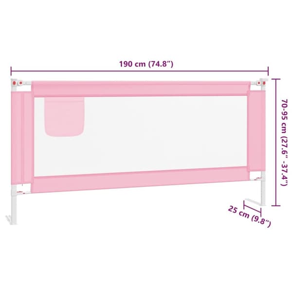 vidaXL Sängskena för barn rosa 190x25 cm tyg