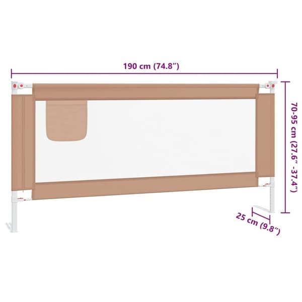 vidaXL Sängskena för barn taupe 190x25 cm tyg