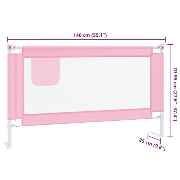 vidaXL Sängskena för barn rosa 140x25 cm tyg