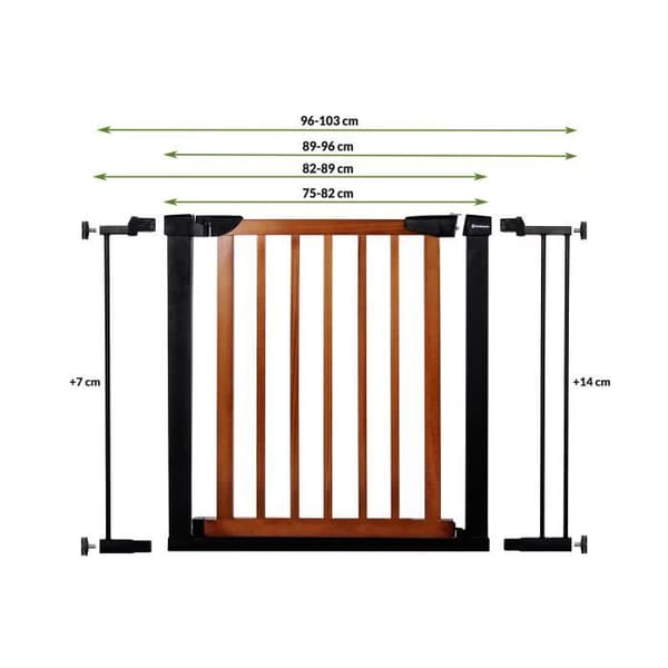 SPRINGOS Baby Safety Gate - Brun-Svart - 75-96cm - Tryck - Förlängning ingår