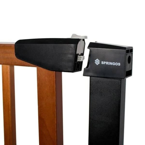 SPRINGOS Baby Safety Gate - Brun-Svart - 75-96cm - Tryck - Förlängning ingår