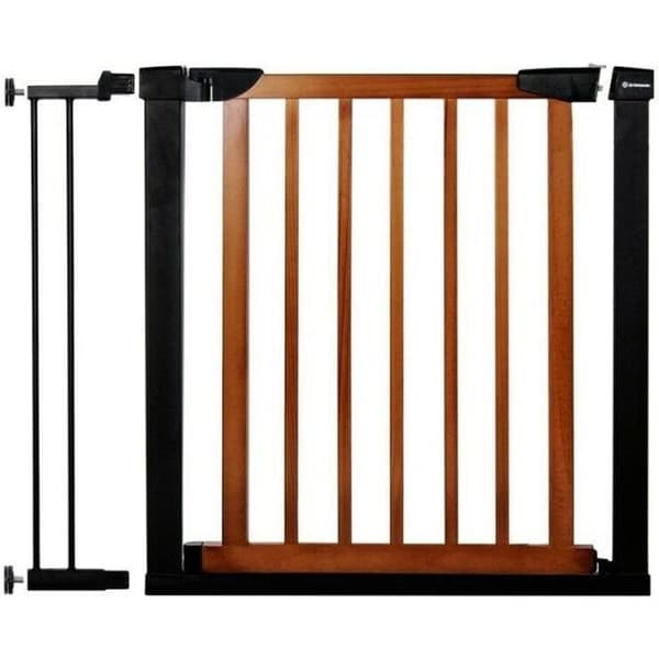 SPRINGOS Baby Safety Gate - Brun-Svart - 75-96cm - Tryck - Förlängning ingår