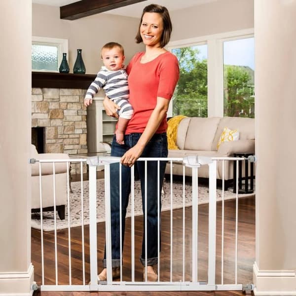 SPRINGOS® Baby Safety Gate - Trappor, Dörrar 76-92 cm - Metall + Plast - Självstängande - Vit