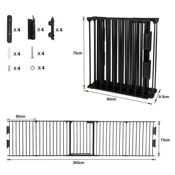 XMTECH 300 cm Skyddsgrind för barn/djur 5 paneler, trapphus, skorstens- och kaminbrandskydd
