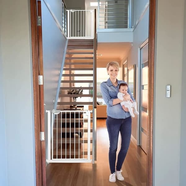 XMTECH Safety Gate, Justerbar längd dim.75-85 cm, Tvåvägsöppning - utan borrning, vit, för barn och djur