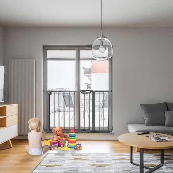 XMTECH Safety Gate, Justerbar Längd dim.105-115 cm, Tvåvägsöppning - utan borrning, svart, för barn och djur