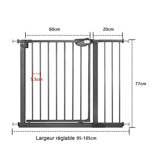 LZQ Trappgrind – Metall – Dubbellås – 95-105 cm – Svart