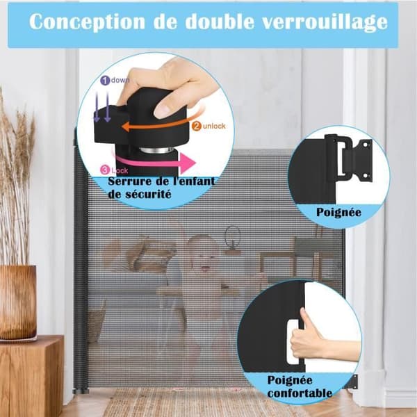 LZQ Stair Door Safety Gate, Baby and Pet Safety Gate, 0-150 cm, 87 cm hög, svart