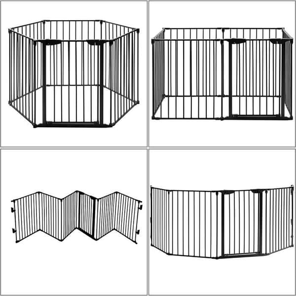 COSTWAY Safety Gate 6 paneler Dörr ingår 380x75 CM Svart CDON