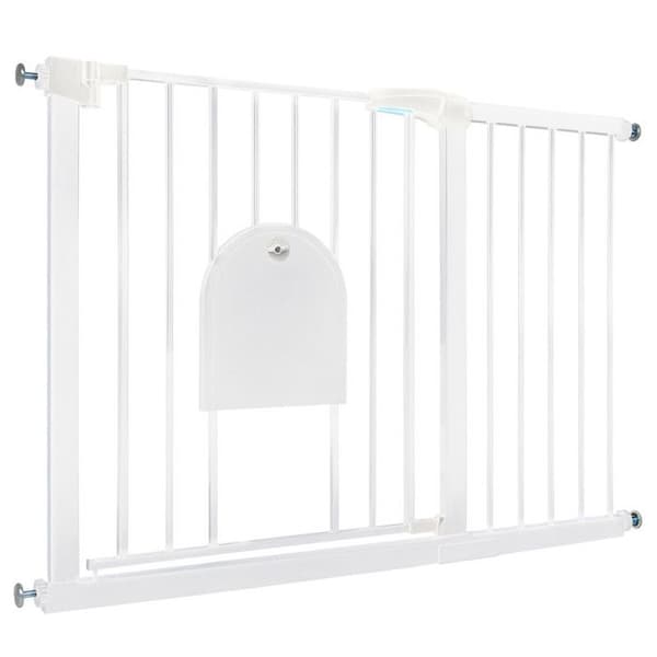 YUENFONG Stair Safety Gate, ingen borrning, med husdjursdörr, bredd 105-115 cm, vit