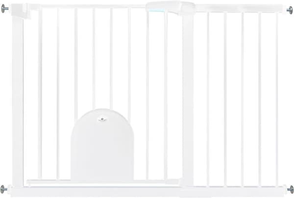 YUENFONG Stair Safety Gate, ingen borrning, med husdjursdörr, bredd 105-115 cm, vit