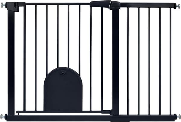 YUENFONG Stair Safety Gate, ingen borrning, med husdjursdörr, bredd 105-115 cm, svart