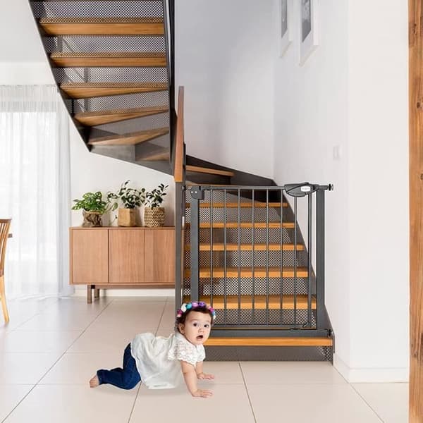 YUENFONG Stair Safety Gate No Drilling, Bredd: 85-95cm, 180° öppning, Svart