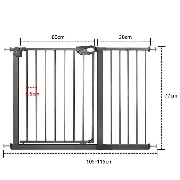 Skyddsbarriär, för trappor utan borrning, För barn, 105-115 cm bred, Automatisk stängning, Metall - Svart