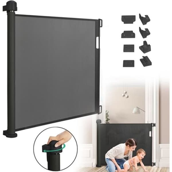 LARS360 Infällbar dörr säkerhetsgrind, för baby och husdjur 87 x 180 cm, svart