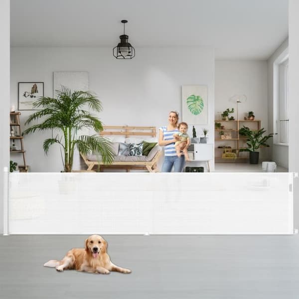 XMTECH säkerhetsgrind för bebisar - Infällbar hund (bredd: 0 - 300 CM) - Vit - För inomhus- och utomhusbruk