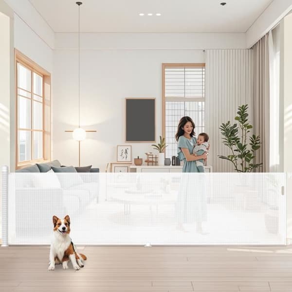XMTECH säkerhetsgrind för bebisar - Infällbar hund (bredd: 0 - 300 CM) - Vit - För inomhus- och utomhusbruk