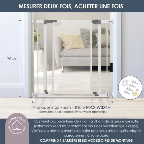 DREAMBABY Clear Panel Safety Gate - Håll-öppen funktion - Anti-fall Botten - Vit