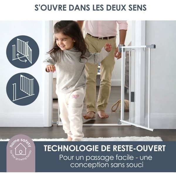 DREAMBABY Clear Panel Safety Gate - Håll-öppen funktion - Anti-fall Botten - Vit