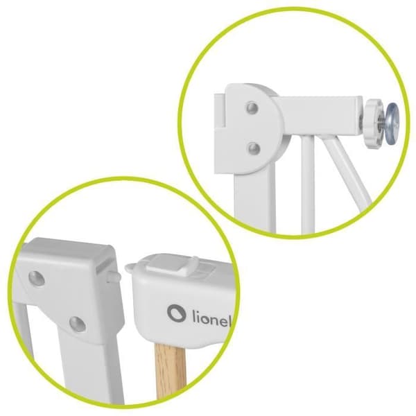 Baby säkerhetsgrind LIONELO Truus Slim - 75-105 cm - Tryckmontering, ingen borrning - Vit/Trä
