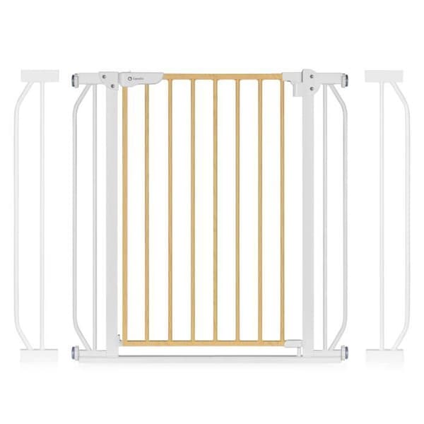 Baby säkerhetsgrind LIONELO Truus Slim - 75-105 cm - Tryckmontering, ingen borrning - Vit/Trä