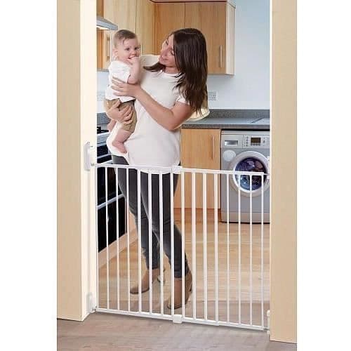 DREAMBABY Extra bred BROADWAY Gro Gate säkerhetsgrind - Skruvbar - L 76/134,5 x H 76 cm - Vit