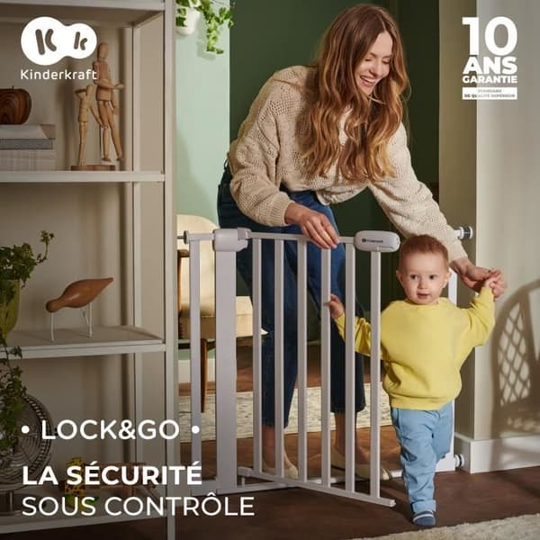 Kinderkraft Utvidbar säkerhetsgrind LOCK & GO Vit/Trä