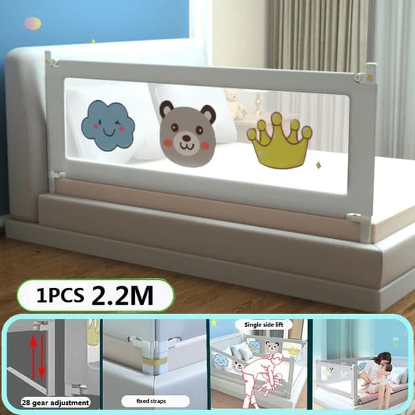 Babysängsäkerhetsräcke, justerbar höjd, 0-6 år, 1 st grå 220cm