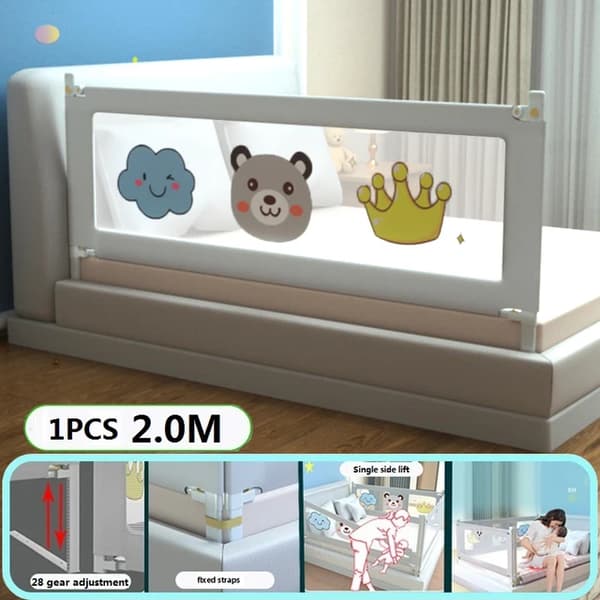 Babysängsäkerhetsräcke, justerbar höjd, 0-6 år, 1 st grå 200cm