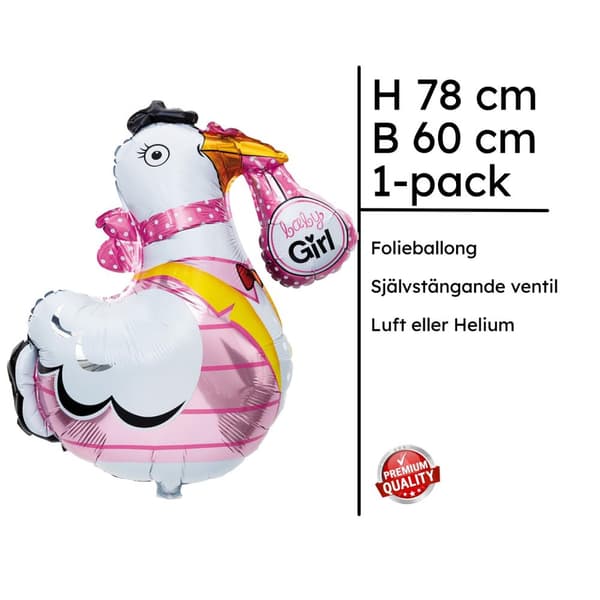 Stork Babyshower Rosa Folieballong - Söt Dekoration för Nyfödd Flicka