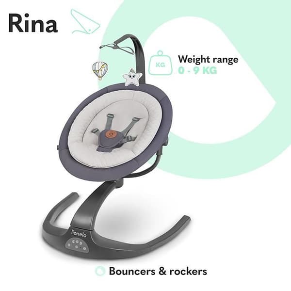 LIONELO Rina 2in1 gung och solstol - Grå - 360° vridbar sits - Automatisk gunga - 12 melodier