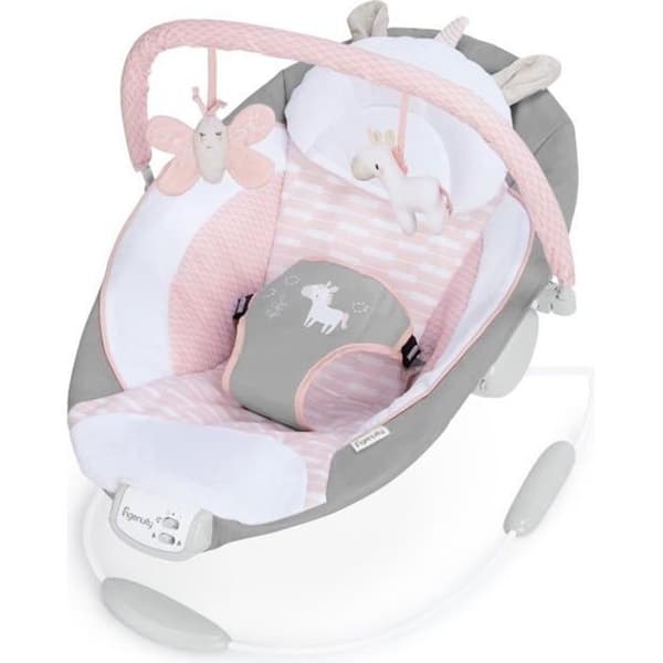 INGENUITY Transat baby - Flora - Båge med avtagbara aktivitetsleksaker, 8 Melodier, Avkopplande vibrationer, Justerbart huvudstöd