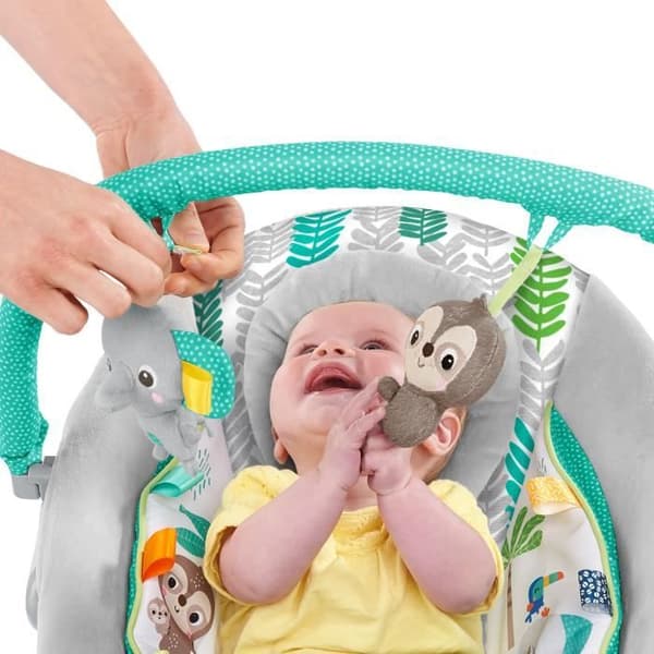 BRIGHT STARTS Jungle Vines Baby Bouncer, lugnande vibrationer, avtagbar leksaksstång, upp till 9 månader