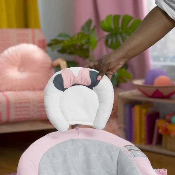 DISNEY BABY Bouncy chair - Minnie - Avtagbar leksakshäng med Disney-leksaker, 8 Melodier, Lugna vibrationer, Justerbart huvudstöd