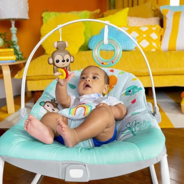 LJUS STARTAR Rainbow Evolving Bouncer, blå, lugnande vibrationer, 2 ligglägen, upp till 30 månader