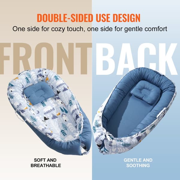 Baby Lounger, Justerbart Co-Sleeping Design, Åndbart Bomuld, Bærbart og Let at Rengøre