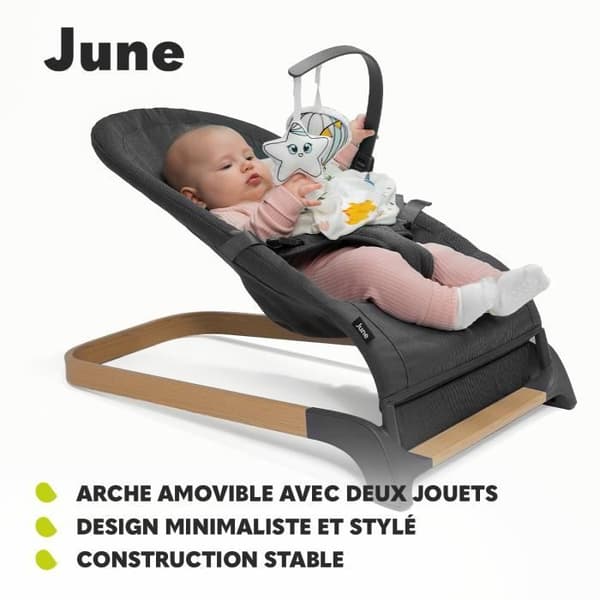 LIONELO June babystol - Naturlig gungrörelse - Lätt och stabil - Grå