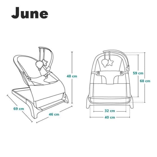 Transat baby LIONELO June - Lätt - Fälls platt - Naturlig gungrörelse - Grå