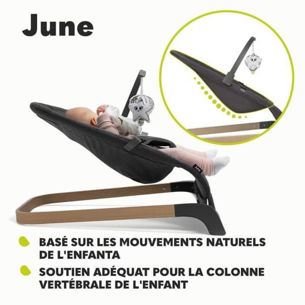 LIONELO June babystol - Naturlig gungrörelse - Lätt och stabil - Grå