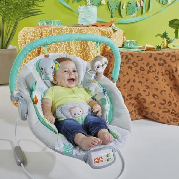 BRIGHT STARTS Jungle Vines Baby Bouncer, lugnande vibrationer, avtagbar leksaksstång, upp till 9 månader