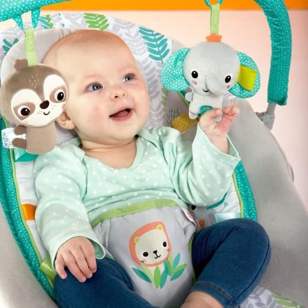 BRIGHT STARTS Jungle Vines Baby Bouncer, lugnande vibrationer, avtagbar leksaksstång, upp till 9 månader