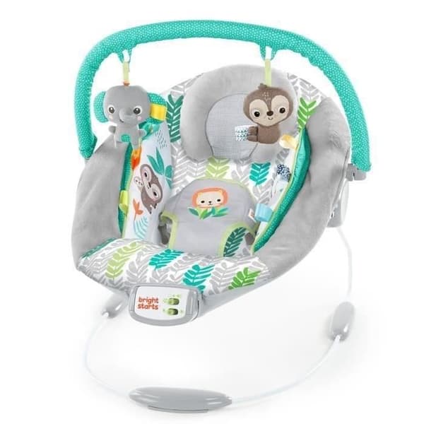 BRIGHT STARTS Jungle Vines Baby Bouncer, lugnande vibrationer, avtagbar leksaksstång, upp till 9 månader