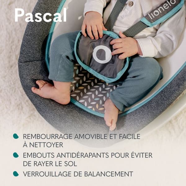 Balansäng Transat LIONELO Pascal - 12 melodier - Vibrationer - Kompakt sammanläggning - Grå/Vit