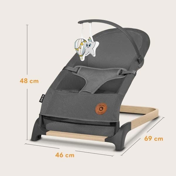 Bebisäng LIONELO June Air - Lätt - Platt vikning - Naturlig gungrörelse - Utmärkt luftcirkulation - Grå