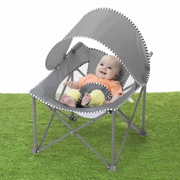 BRIGHT STARS Transat baby foldable Grå Pop 'N Chill, solskydd SPF +50 och transportväska inklusive