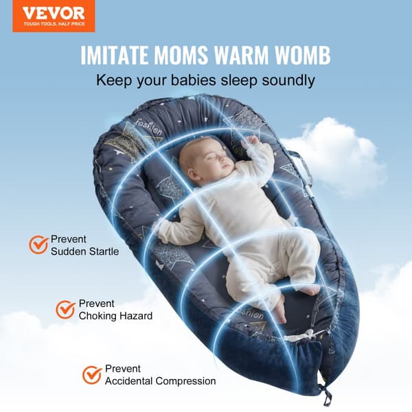 Baby Lounger, 100% bomuld, bærbart design, hovedstøtte til støtte